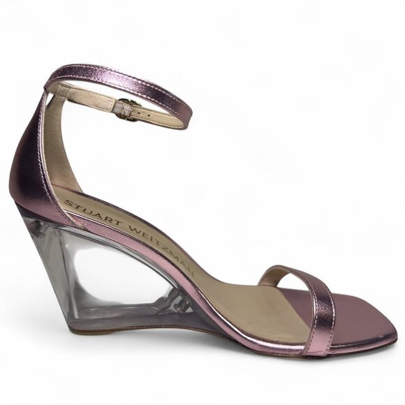 Stuart Weitzman NudistLucite 85 Wedge Heel Women's 38.5 EU, 8 B US Pink - Picture 12 of 14